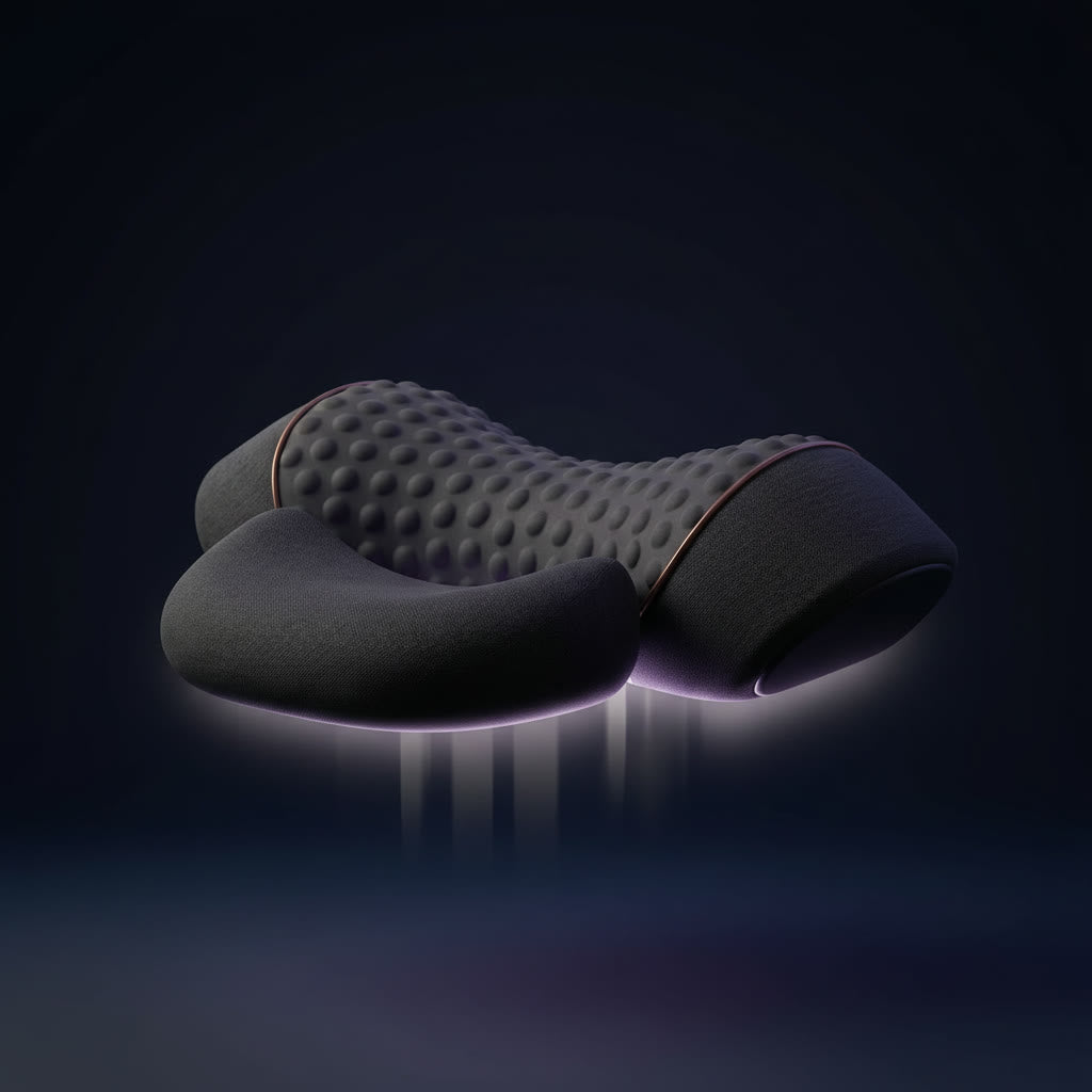 Evenglow neck stretcher pillow with a soft glow under the arch where the air lift raises it