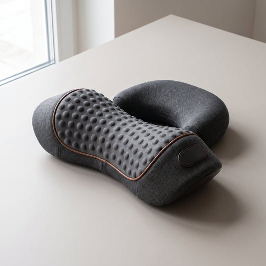 Napewell 3-in-1 heated neck massager pillow: the neck roll with massage nodules and the crescent head cushion
